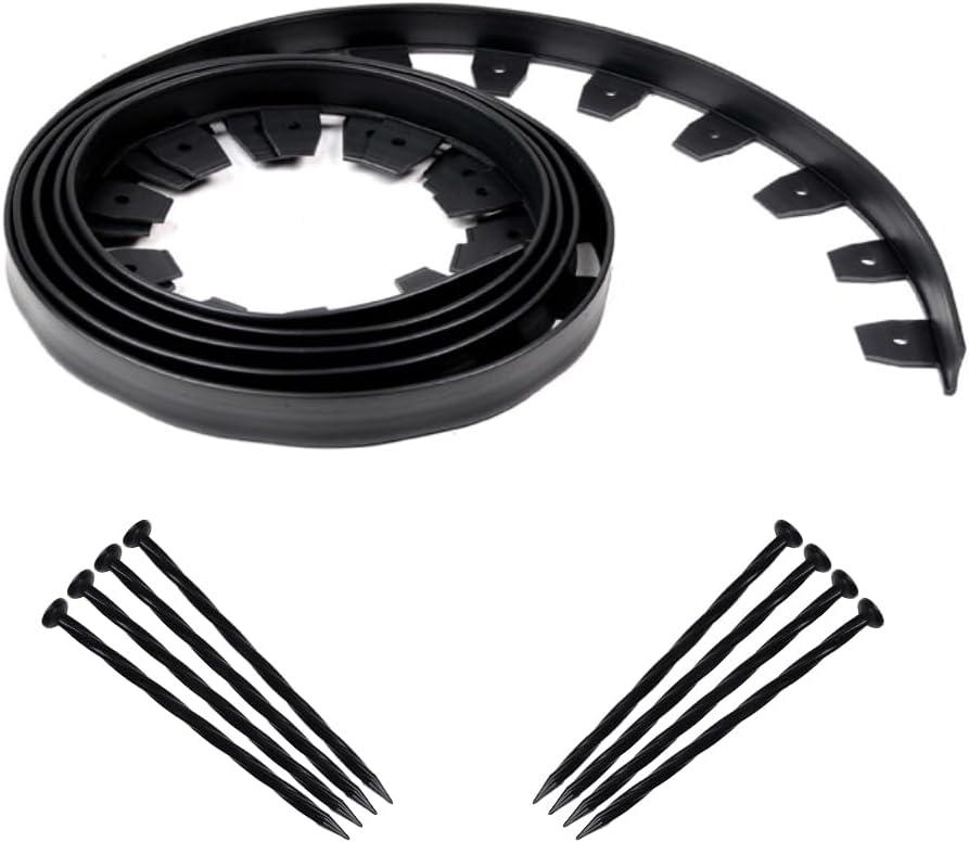 EasyFlex Heavy-Duty No-Dig Landscape Edging with Anchoring Spikes, 1.7 in. Tall Straight Top Commercial Grade Plastic Garden Border, 20 Foot Kit, Black