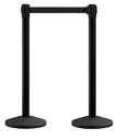Set of 2 Stanchion Retractable Belt Barriers, 11 Foot Black Belt, Black Post - Premium Crowd Control Barriers, Stanchions with Retractable Belts