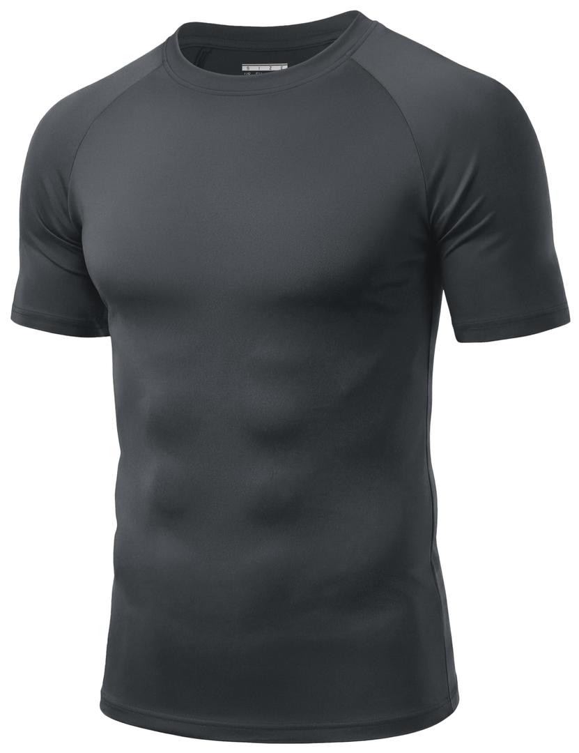 MAGCOMSEN Mens Compression Shirt Short Sleeve Gym Bodybuilding Dark Grey (Black, XL)