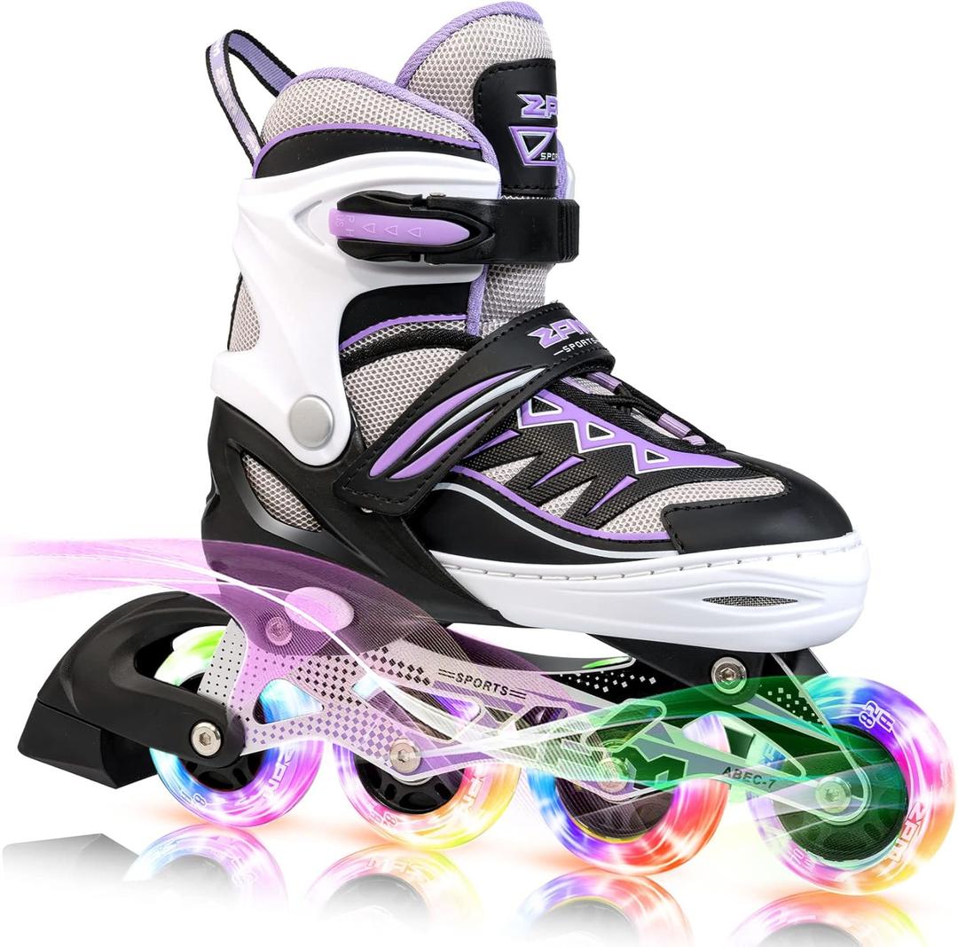 2PM SPORTS Cytia Pink Girls Adjustable Illuminating Inline Skates with Light up Wheels, Fun Flashing Beginner Roller Skates for Kids (Small - Little Kids (10C-12.5C US), Purple)
