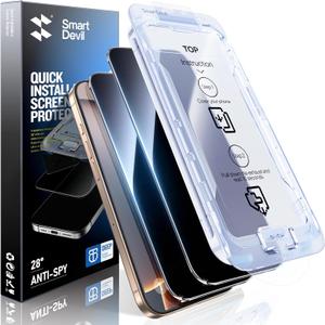 SMARTDEVIL 2 Pack for iPhone 16 Pro Privacy Screen Protector, Military-Grade Shatterproof Protection, 9H Hardness, Anti-Spy Privacy Tempered Glass, Easy Installation