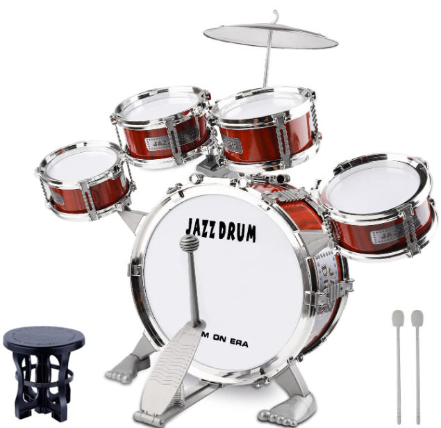 Junior Kids Drum Kit,Toddler Jazz Drum Toy 5 Drums & Cymbal Kit with Stool Mini Band Rock Set - Musical Instrument Toy Gift for 1 2 3 4 Years old Boys Girls