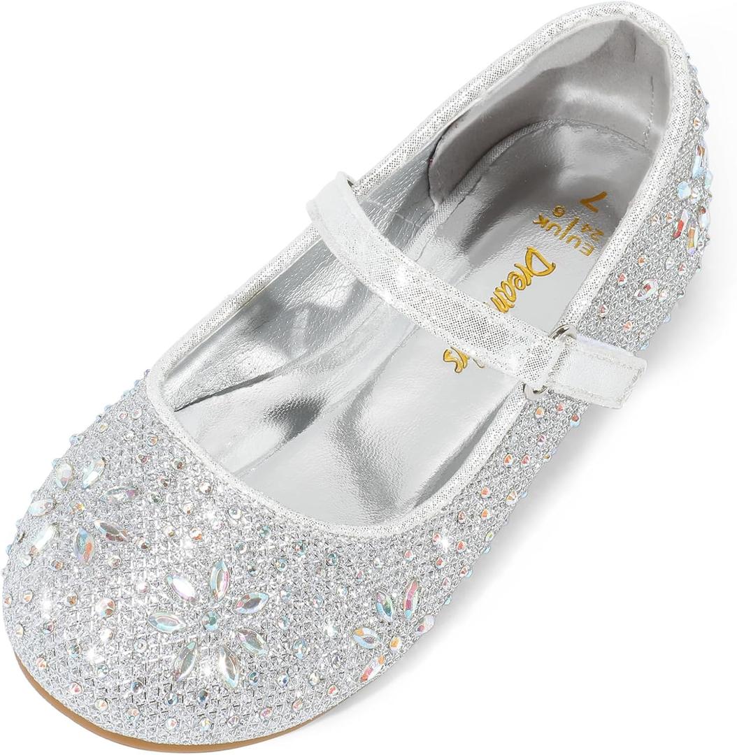 DREAM PAIRS Toddler Girl's Dress Shoes Mary Jane Rhinestone Ballerina Flat for Party, Birthday, Performance, Wedding Angel-66 Silver Size 9 Toddler