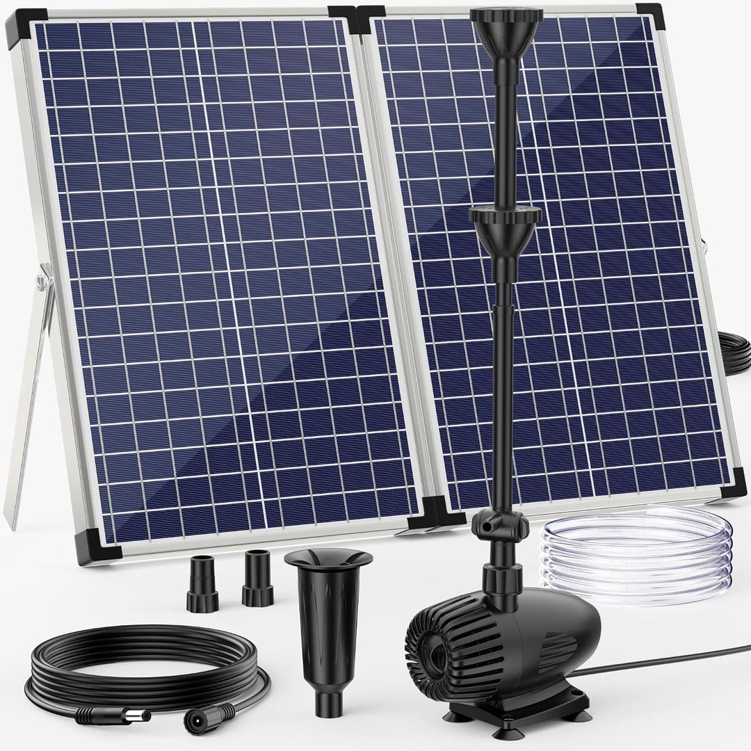 POPOSOAP 70W Solar Pond Pump,Solar Fountain Pump 580GPH Adjustable Flow, Outdoor Solar Water Pump with 17Ft+10Ft Cord & 6.6Ft PVC Tubing for Ponds, Fountain Waterfall-P170H