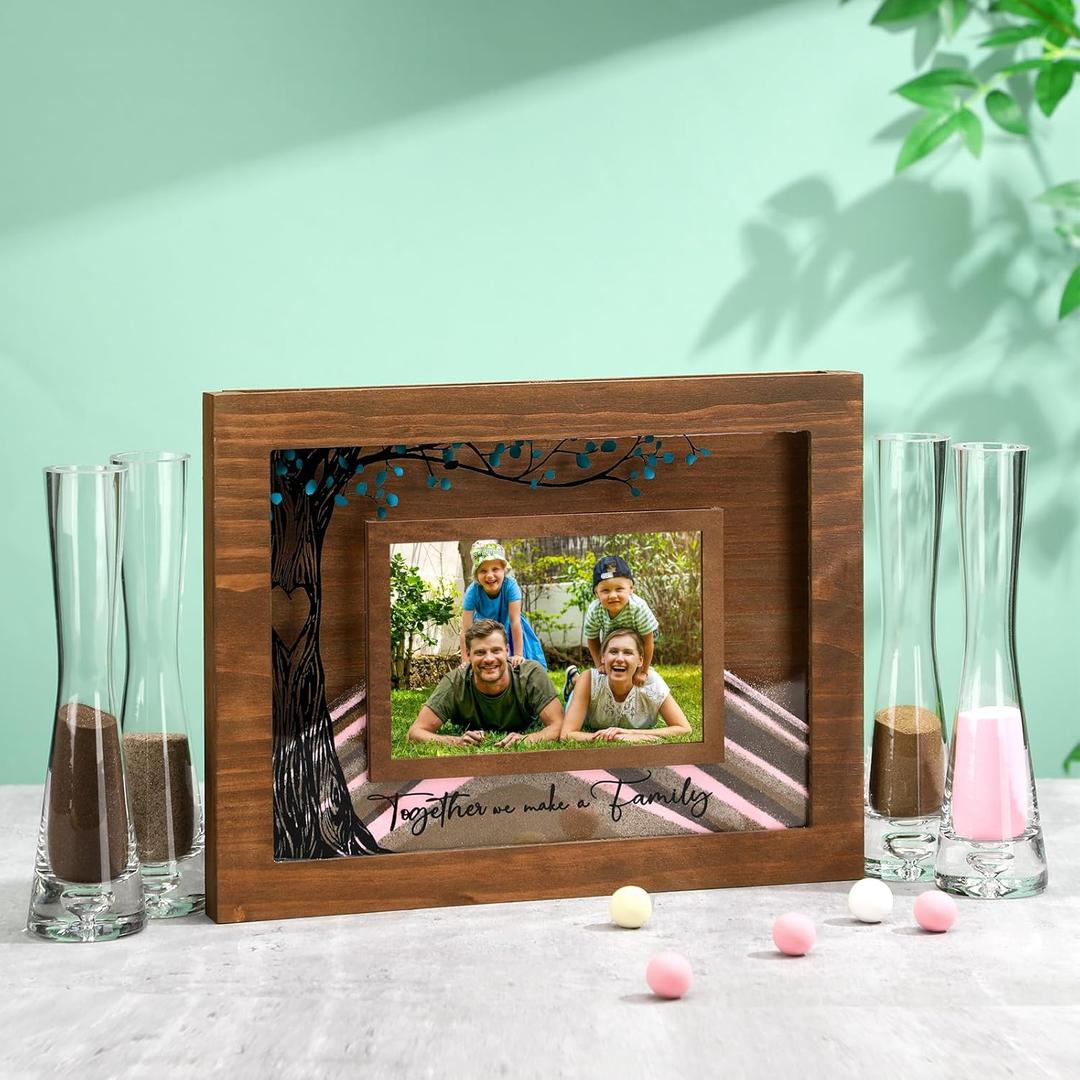Qunclay Blended Family Unity Sand Ceremony Kit Photo Frame Wedding Unity Wood Picture Frame Together We Make a Family Sand Ceremony Kit Picture Decoration for Wedding Home Keepsake Supplies