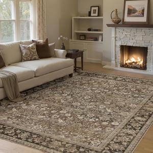 5x7 Machine Washable Rugs Brown Hallway Area Rug Indoor Accent Rug Floral Low Pile Carpet Soft Throw Aesthetic Rug Bedroom Living Room Office Dining Room Kitchen Laundry Room Non Slip