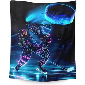 Wedinosaurnes Ice Hockey Blanket, Kids Blankets for Boys, 60 x 50 Inches Throws for Adults, Gift for Hockey Lovers, Warm Cozy Throw for Living Room, Bed, Sofa, Office, Puck Club