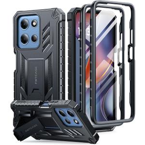 FNTCASE for Moto-G 2026/2025 Case: for Motorola Moto G Play 2026 5G with | 2 Front Frames & Kickstand | Military Grade Drop Proof Protection Cover Rugged Shockproof TPU Protective Phone Case Black