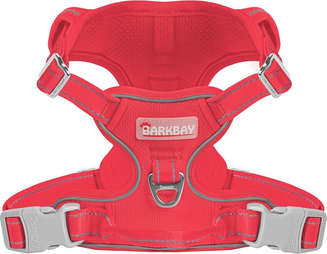 BARKBAY Dog Harness No Pull Mesh for Large Dogs - Adjustable, Reflective, Comfortable, No Choke, Heavy-Duty - Perfect for Outdoor Training, Walking, and Hiking - Strong & Durable - L & Red Mesh