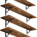 DINZI LVJ Long Wall Shelves, 39.4 Inch Large Floating Shelves Set of 4, Wide Display Shelf Wall Mounted with Brackets, Easy Hanging for Living Room, Toilet, Office, Bedroom, Rustic Brown