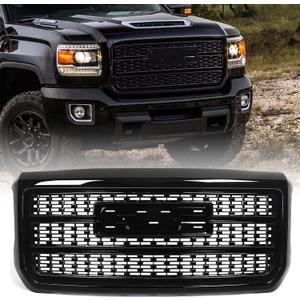 Grille Compatible with GMC Sierra 2500HD 3500HD 2015 2016 2017 2018 2019 Hood Mesh Front Bumper Upper Grill 84542600 Black