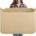 OIASKET 95L Extra Large Blanket Basket, 24" x 16.9" x 14.2" Woven Storage Basket for Living Room, Rectangle Nursery Blanket Storage for Toys, Towels, Dirty Clothes (Jute)