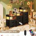 Lazzanto Night Stand Bedside Charger Bedroom - Nightstand with Charging Station & LED Light Strip, Night Stand with Storage Shelf & 2 Fabric Drawers, Morden End Table with U-S-B Ports & AC Outlets