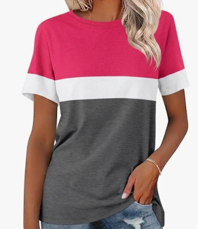 ORANDESIGNE Women’s T Shirts Short Sleeve Color Block Tops Casual Summer Fashion Tees, M