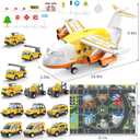 Airplane Toys for Toddlers 3-5, Toy Airplane for Boys Age 4-7, Large Spray Transport Airplane Toy with 12 Construction Vehicles, Birthday Gifts for 3 4 5 6 7 8 Years Old