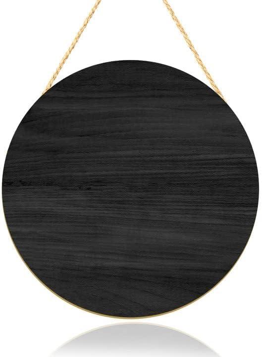 12 Inch Black Blank Unfinished Wooden Circle Sign Round Hanging Decorative Wood Plaque Wooden Sign with Ropes for DIY Crafts, Door Hanger, Sign, Wood Buring, Painting, Christmas Decor