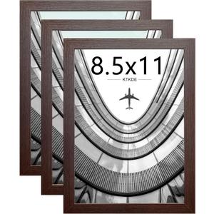 KTKDE 8.5x11 Picture Frame set of 3, Certificate Document Frame Diploma Frames Walnut, Poster and Photo for Wall Hanging or Tabletop with Shatter Resistant Plexiglass Home Decor best gift