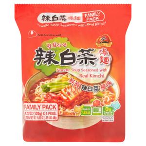 (4 pack) Nongshim Kimchi Spicy Red Chili Ramyun Ramen Noodle Soup Pack, 4.2oz X 4 Count, Shelf-Stable
 (EXP 03/31/27)