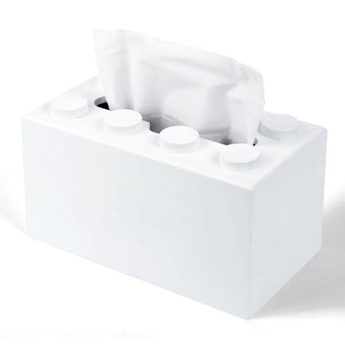 CypherX Building Blocks Tissue Box Cover, Wood Tissue Box Cover Rectangular, Tissue Holder Dispenser Paper Cover Case Napkin Holder, Cute Home Decor for Bathroom Living Room Office Kitchen (White)