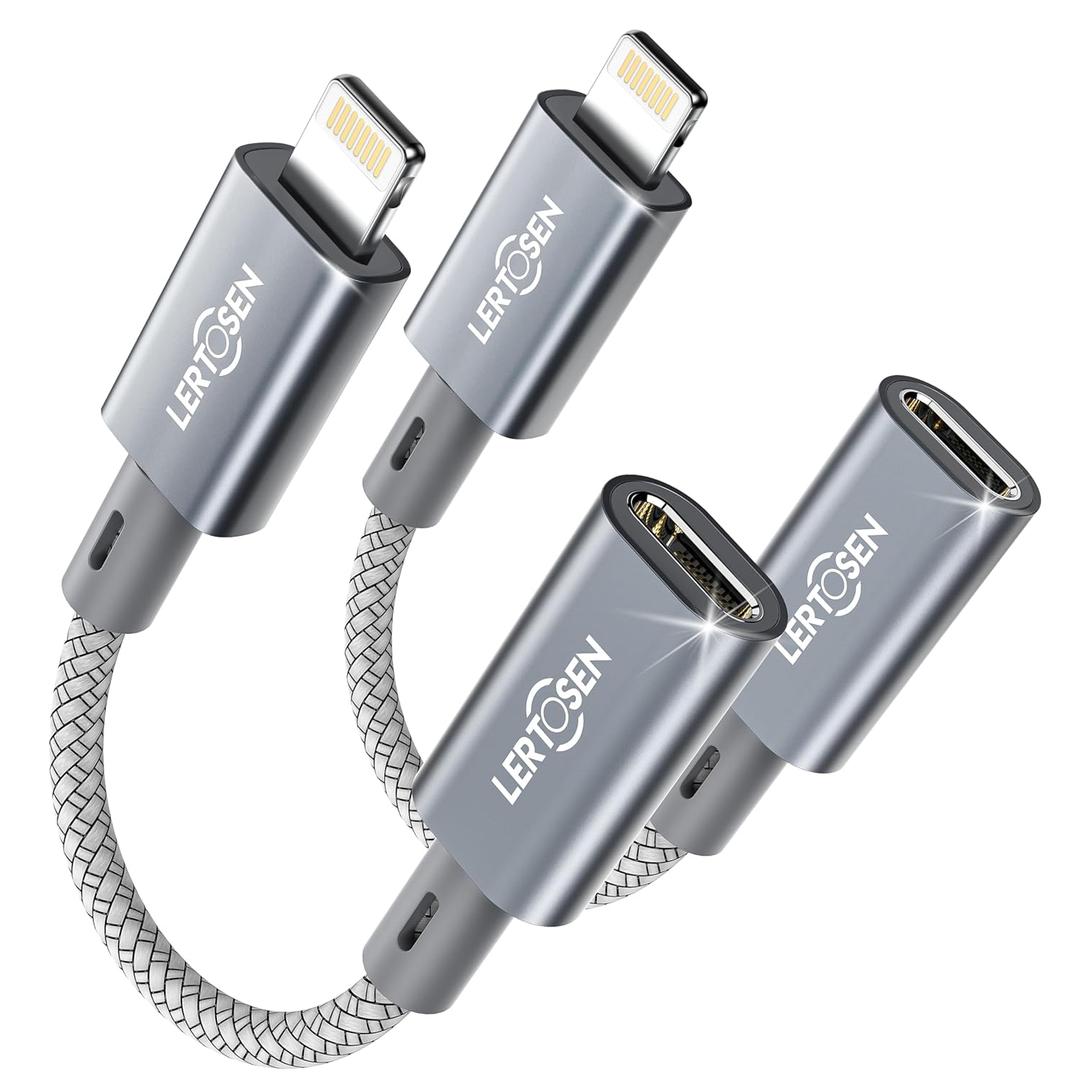 2 Pack 27W USB C to Lightning Cable Adapter, PD Fast Charging & Data Transfer, Type C Female to Lightning Male Charger Converter Cord for iPhone 14/13/12/11,iPad, Airpods,Not for Audio/Headphone/OTG (Grey)