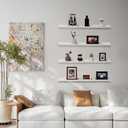 Long Floating Shelves 36 Inches Set of 4,Wood Picture Shelf for Wall with Ledge,Photo Frames Display Shelves Wall Mounted Rustic for Living Room Bedroom Kids Nursery,Home Decor (Rustic White)