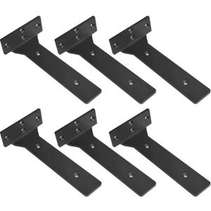 Floating Shelf Brackets, 10 inch Heavy Duty Industrial Fancy Shelf Bracket, Black Metal L Brackets for Shelves Support DIY with Hardware(6 Pack)