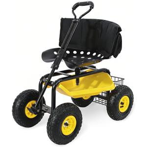 Sekey Garden Cart Rolling Workseat with Backsupport & 360 Swivel Seat, Heavy Duty Garden Scooter with Adjustable Height, Tool Tray, All-Terrain Wheels, 440 lbs Capacity for Seniors & Gardeners, 500LBS