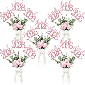 Amyhill 24 Pcs 2026 Graduation Decorations Class of 2026 Graduation Centerpiece Sticks Glitter Double Sided for Table Grad Party Decorations for Vase Table Toppers Supplies(Pink)
