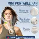 Mini Bladeless Fan Clip On, Portable Silent Mini Bladeless Fan Clip On, Adjustable 3-Speed Suspended Whirlwind Fans, USB-C Fast Charge, Clip Waist Neck Fan for Outdoor, Travel & Office Gift (White)