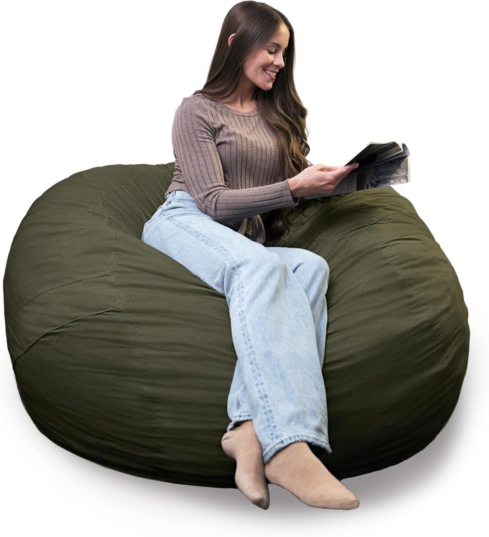 Big Joe Fuf 5Ft Oversized Foam Bean Bag Chair with Removable Cover for Kids, Teens, Adults, Forest Green Velveteen, Durable Woven Polyester, 5 Foot Large Reading and Gaming Seat