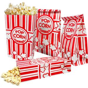 50 Pcs Flat Bottom Popcorn Bags, 2 oz Paper Popcorn Bags for Family Movie Night Baseball Themed Carnival Christmas Birthday Party