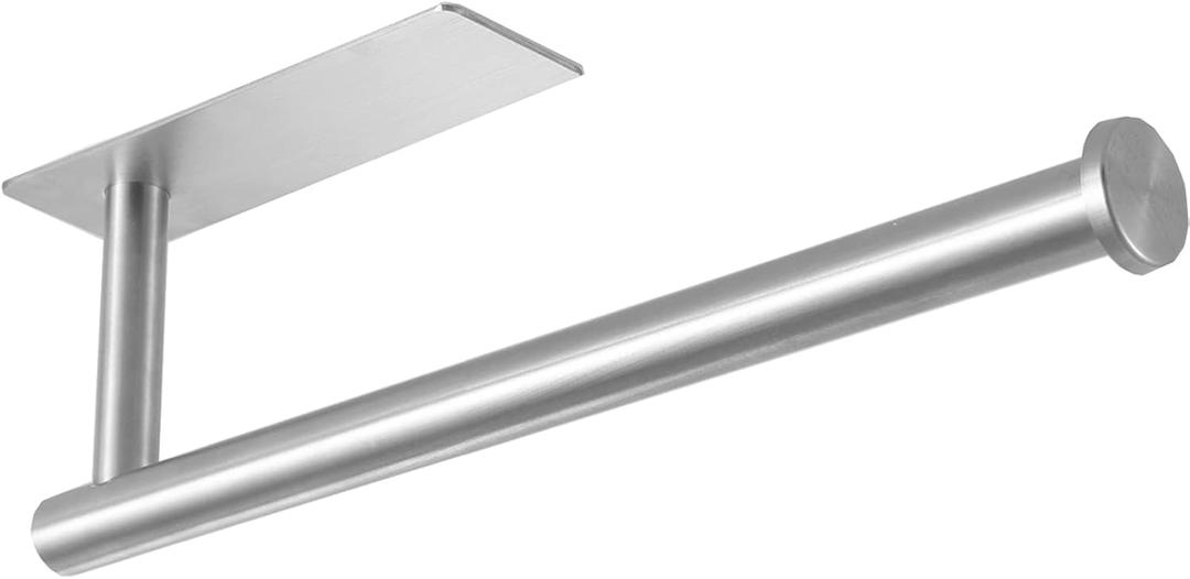 theaoo Under Cabinet Paper Towel Holder for Kitchen, Adhesive Paper Towel Roll Rack for Bathroom Towel, SUS304 Stainless Steel Wall Mount, Adhesive and Screws (Silver)
