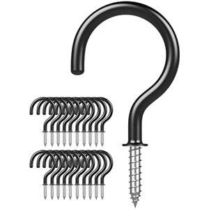 Argojolo Ceiling Hooks – Vinyl Coated Screw Hooks – 1-1/2 Inches Cup Hooks – Screw-in Hooks – 20 Pack – Black