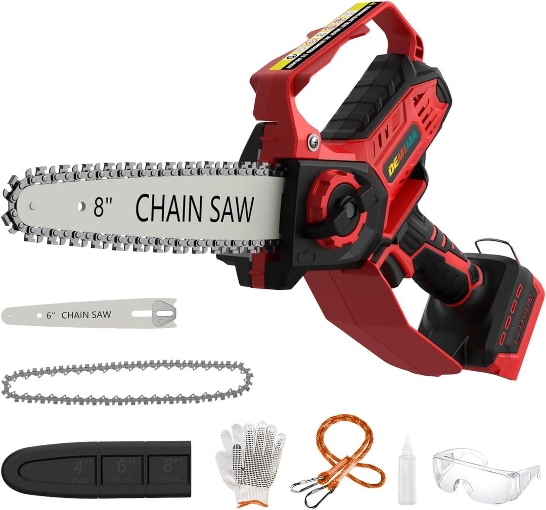 Mini Chainsaw for Miwaukee M18 Battery, 8-Inch and 6-Inch 2-IN-1 Cordless Electric Chain saw with Brushless Motor and Auto-Oiler, 800W Hand Mini Chainsaw for Tree Pruning Wood Cutting(No Battery)
