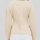 Saodimallsu Womens V Neck Sweater Blazer Peplum Long Sleeve Knit Open Front Split Cardigan Sweaters (Beige, M)