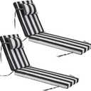 2 Piece Chaise Lounge Cushions Outdoor with PP Cotton Pillow, Waterproof Chair Cushions for Outdoor Furniture, Suitable for Patio Poolside,Garden,Beach,Pool (2pc-Black and White Stripe, 80*26*3 in)