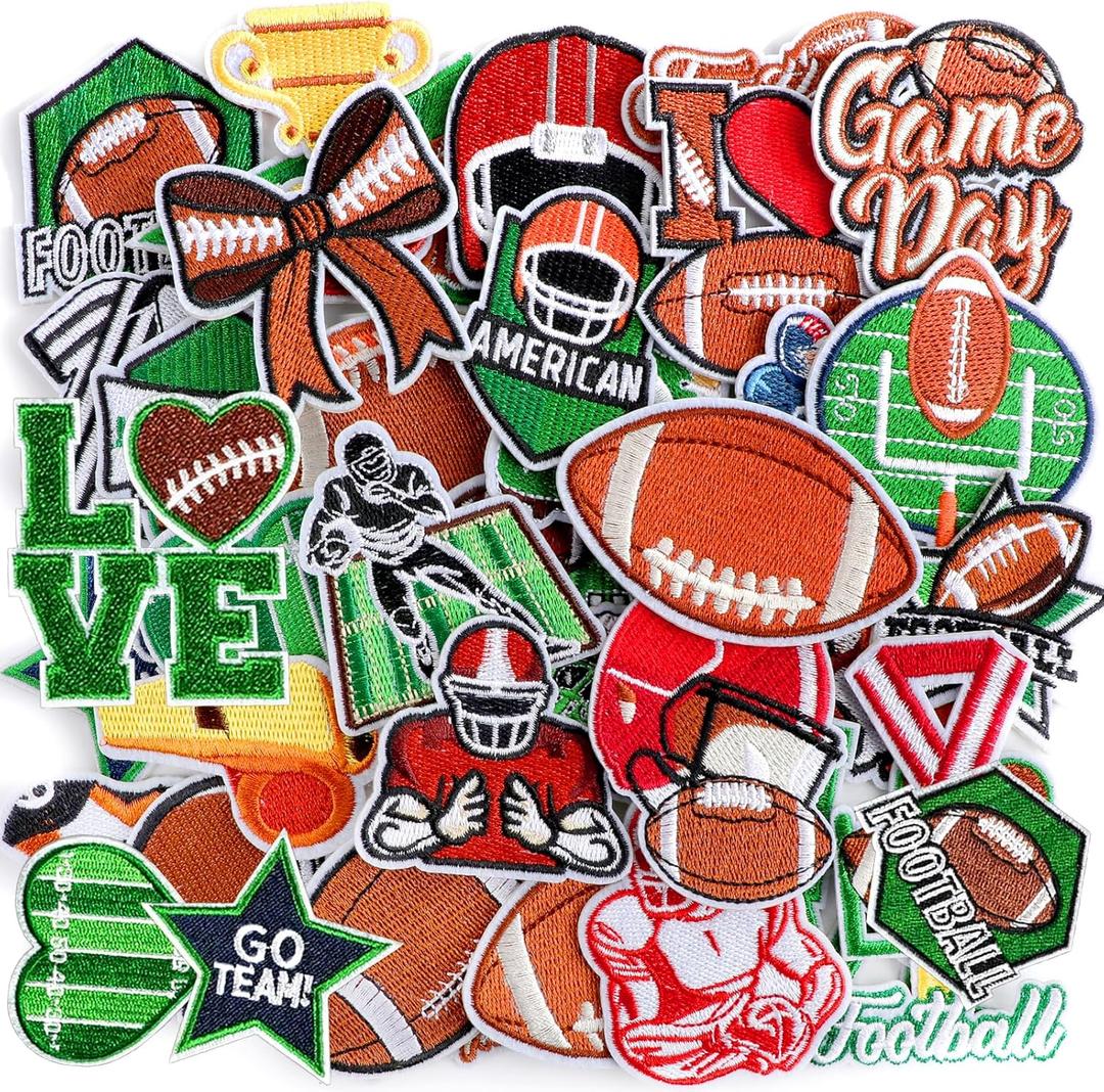 36Pcs Football Self-Adhesive Patches Chenille Embroidered Appliques Sport Stickers Stick on Patches for Football Enthusiasts Team Fans Accessories Hat Cap Clothes Backpack Pants Jeans