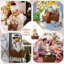 Wonderjune Empty Gifts Baskets with Mother's Day Leather Gift Bags Ribbons Greeting Cards Empty Baskets with Handles for Mother's Day Lover Birthday Shower Favor Wrapping Gift(Brown,Large)