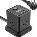 Power Strip with USB C, FDTEK Flat Plug Extension Cord with 4 Outlets and 3 USB Ports 10 FT Desk Power Strip Cube Overload Protection Compact Portable for Travel Home Office Cruise Ship - Black