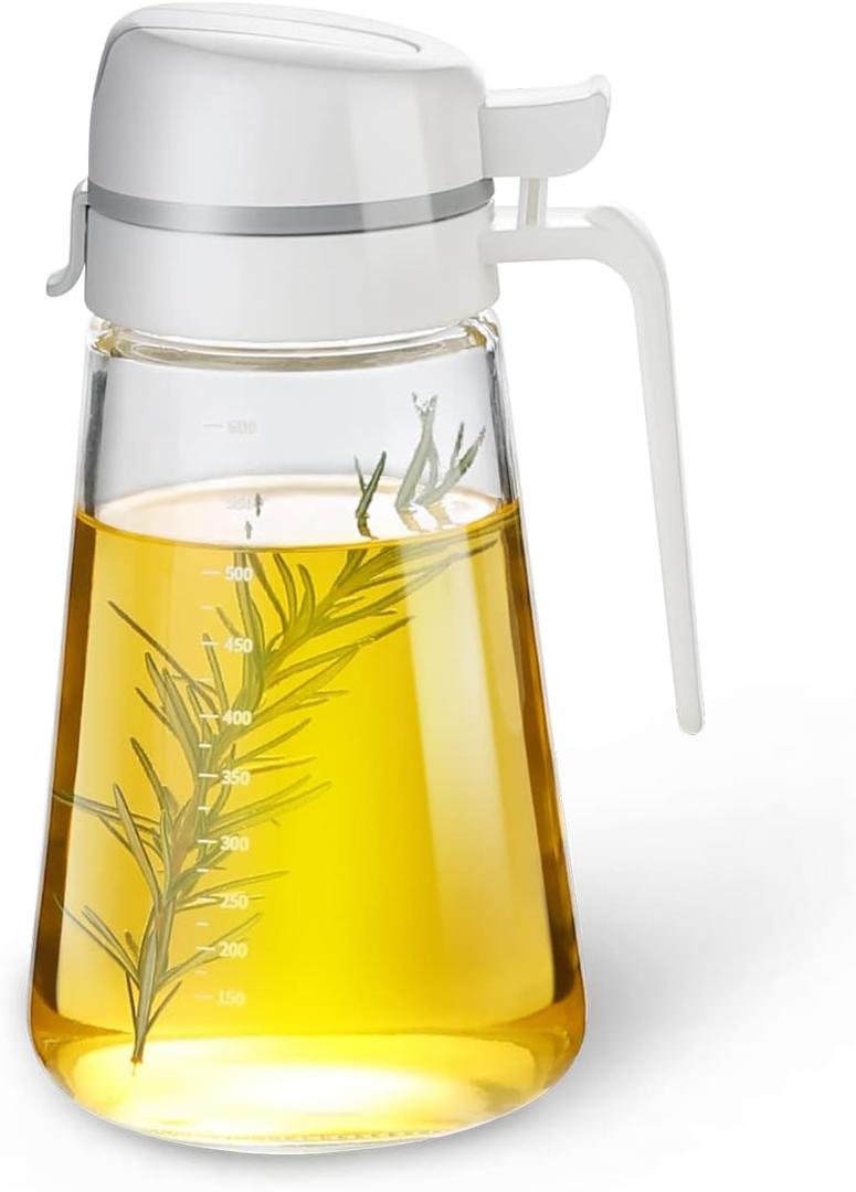 Auto Flip Glass Olive Oil Dispenser Bottle With Scale - 22oz Clear Cruet for Kitchen