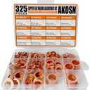 325 PCS, 10 Sizes, Premium Copper Metric Sealing Crush Washers Assortment Kit, Upgraded Flat Ring Oil Drain Plug Crush Washer Gasket Seal Assortment Set, Banjo Bolt Washer for Automotive, Motorcycles