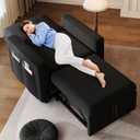 DWVO Convertible Sleeper Chair, 3-in-1 Sofa Bed with Reclining Backrest, 75" Single Sleeper Couch with Pull-Out Bed and Wide Armrest, Linen Futon Sofa for Dorm Apartment, Black