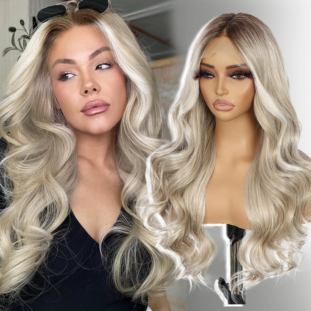 SAPPHIREWIGS 134 Platinum Blonde Lace Front Wigs Synthetic Lace Front Wigs Body Wave Glueless Wigs for Women Heat Resistant Fiber Wig for Daily Party Use 20 inch