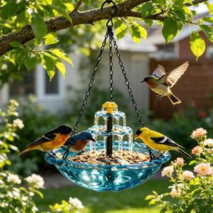Solar Cascade Hanging Bird Bath Fountain,2026 Upgraded 3-Tier Hanging Bird Bath with Solar Fountain Bird Bath & Feeder,Solar Fountain for Bird Bath Hummingbird Garden Decor (Blue)