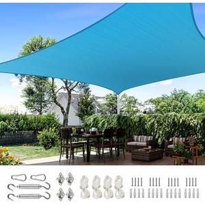 Quictent 24X24FT Large Overzied 185G HDPE Square Sun Shade Sail Turquoise Canopy 98% UV Block Outdoor Patio Garden with Hardware Kit
