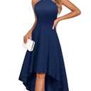 DRESSTELLS Plus Size Formal Cocktail Dresses for Women 2026, Spring Wedding Guest Dress Halter High Low Gown Navy XL