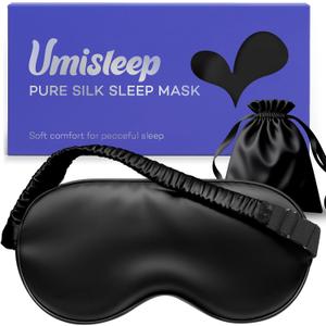 Umisleep Sleep Mask for 100% Pure Mulberry Silk, 22 Momme 6A Soft Eye Masks for Sleep, Adjustable Sleep Masks for Women Men, Light Blocking Sleeping Mask, Silk Eye Mask for Sleeping, Blindfold, Black