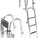 4 Step Boat Ladder, 62" 304 Stainless Steel Pontoon Heavy Duty Folding Dock Non-Slip Swim Ladder for Pontoon Boat, Dock, Deck, Marine Use