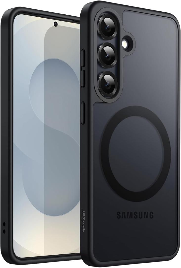 JETech Magnetic Case for Samsung Galaxy S25 Plus 5G, Compatible with MagSafe, Translucent Matte Back Shockproof Phone Cover (Black)