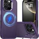 Magnetic for iPhone 16 Pro Case Carbon Fiber Skin SensationCompatible With magsafeMetal Lens KickstandDropproof Sturdy Carbon Fiber PatternWireless Charging Case for iPhone 16 Pro (Purple)